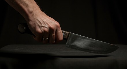 Holding Kitchen Knife on Dark Surface for Cooking Preparation