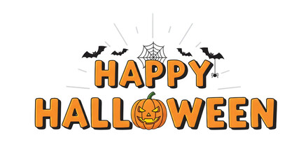 Happy Halloween greeting with pumpkin and bats