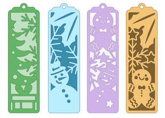 Set of 4 Christmas bookmark, Layered winter holiday gift tag