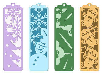 Set of 4 Christmas bookmark, Layered winter holiday gift tag