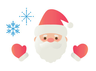 Cute Santa Claus face with mittens and snowflakes_Holiday vector illustration
