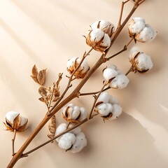 Soft cotton bolls on branch with gentle light