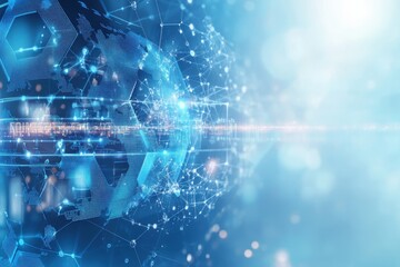 Digital representation of a global network with glowing nodes and data connections at twilight