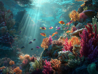 Obraz premium Vivid Coral Gardens Beneath Clear Waters