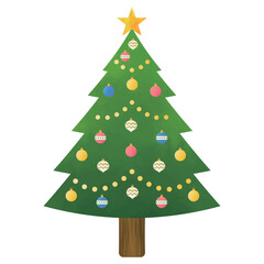 Decorated Christmas tree with ornaments and star_Holiday vector illustration