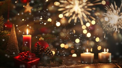 Holiday Fireworks Celebrations: Christmas/Xmas Tree Displays, New Year Pyrotechnics & Night Sky Glow