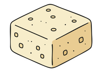 A simple, stylized illustration of a tofu vegan base cube. Clean lines and a soft, beige color palette create a modern, appealing graphic. Ideal for food, vegan, or health-related content.