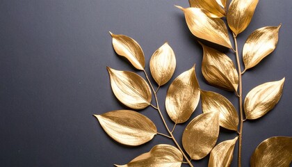 Golden leaves arranged artistically on a dark background for decorative purposes in a modern setting