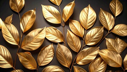 Decorative golden leaves arranged elegantly on a dark background for a luxurious aesthetic