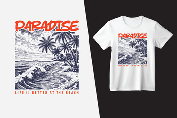 Beach paradise Illustration typography for print t shirt