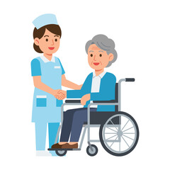 High-Quality Flat Vector Illustration: Nurse and Elderly Patient in Wheelchair