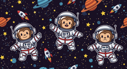 Cute monkey astronauts explore the vibrant starfilled cosmos a fun space adventure