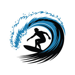 Surfer riding a big wave isolated on white background