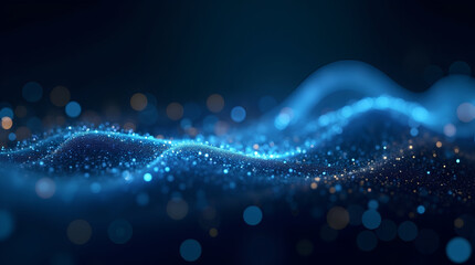 Blue Glittering Particle Wave in Dark Background