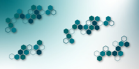 Abstract blue hexagon geometric pattern background with gradient design, modern digital technology concept, futuristic honeycomb texture, clean minimal style for template, banner, and wallpaper.