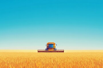 The agricultural harvester in the farmland is harvesting mature rice