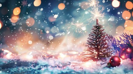 Naklejka premium Holiday Fireworks Celebrations: Christmas/Xmas Tree Displays, New Year Pyrotechnics & Night Sky Glow