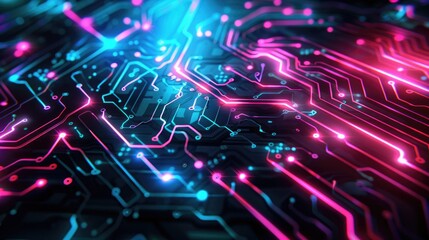 Abstract Glowing Circuit Pattern – Neon Cyan & Hot Pink Tech Sparks