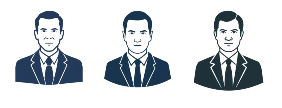 Set Silhouette Half-length portrait of a confident businessman in suit and tie, isolated on white background.