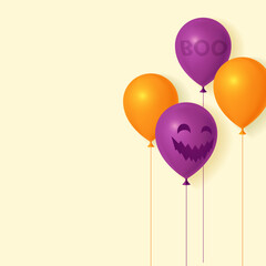 Halloween background with orange and violet baloons. Greeting card for party and sale. 