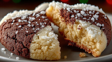 shaped Christmas cookie, broken in half