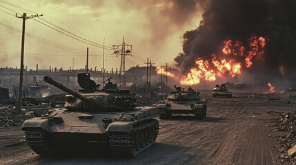 Tanks in war zone