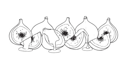 Ripe fresh figs halved and sliced showcasing delicious interior texture and seeds silhouette