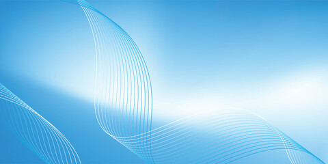 Abstract blue gradient background with shining lines waves. Minimalist background
