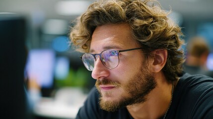 programmer. A programmer concentrating at a modern workspace with natural side lighting and a clean backdrop. product launch decks.