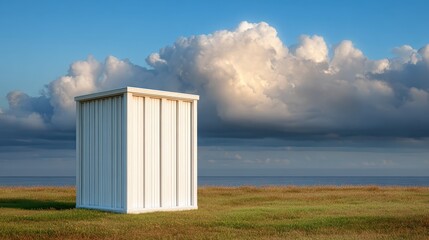 Obraz premium Isolated White Structure Against a Dramatic Cloudy Sky at Dusk