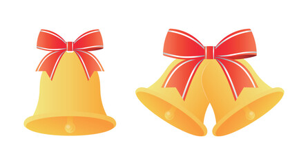 Christmas bells with red bow. Holiday vector illustration.