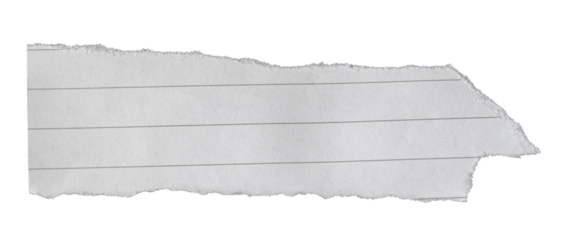 Piece of ripped torn lined paper on transparent background, paper cut out design element