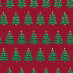 Obraz premium A seamless Christmas and New Year's pattern with trees and snowflakes on a red background. Perfect for packaging and greeting cards, prints, banners, and posters. Winter elements on a red background.