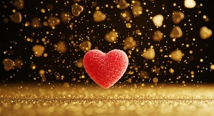 Sparkling Heart Candy Amidst Golden Confetti Celebration