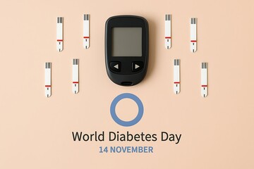 World diabetes day 14 november with glucose meter and test strips arranged artistically