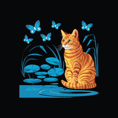 Captivating vintage inspired stupell style illustration of an orange tabby Stupell cat