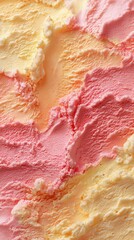 Vibrant peach ice cream swirls form an inviting background, highlighting creamy textures and delightful pastel colors, perfect for dessert-themed visuals