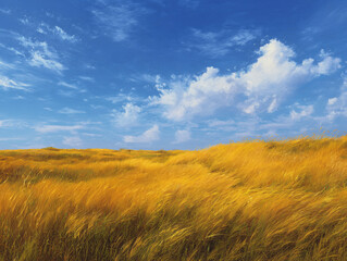 Obraz premium Golden Harvest Fields Under Blue Sky
