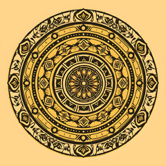 Golden mandala on yellow background