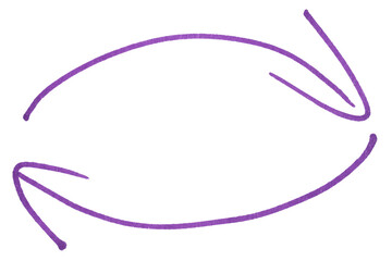 Hand drawn purple arrow sketch with marker brush stroke, abstract ink pointer symbol for direction, business design, doodle icon, simple isolated sign element on transparent background