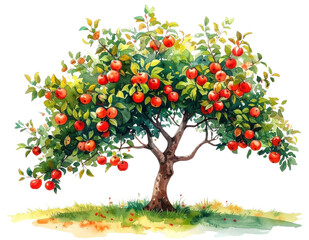 Fototapeta premium 林檎の木の水彩イラスト