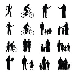 Diverse people silhouettes engaged in activities and family groupings