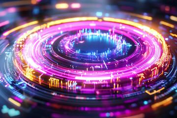Dynamic Pie Chart Slices Transforming into Pulsating Neon Waveforms with Luminous Accents Creating Stunning Visual Motion