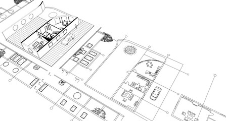 cottage planning sketch 3d illustration	
