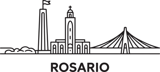 Fototapeta premium Rosario Argentina Silhouette Cityscape Line Art Landmark Vector Illustration Skyline Buildings
