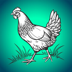 Hen Illustration on Bright Gradient Background