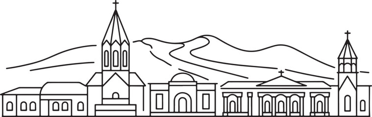 Obraz premium City Skyline Silhouette Vector Illustration Design Armenian Buildings
