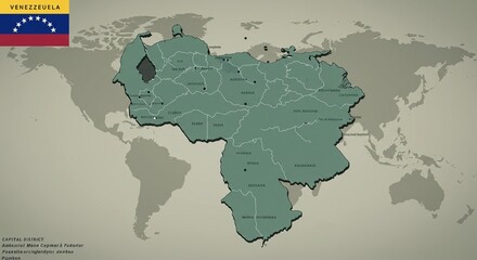 Venezuela Map with Flag and Regions