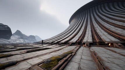 Grand Futuristic Architecture Surrounded by Majestic Mountains