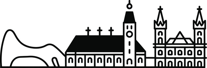 Graz Skyline Silhouette Landmark Austria Black and White Flat Vector Illustration